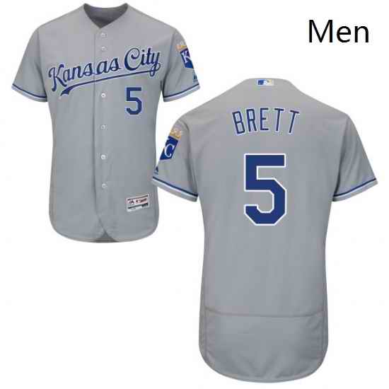 Mens Majestic Kansas City Royals 5 George Brett Grey Road Flex Base Authentic Collection MLB Jersey